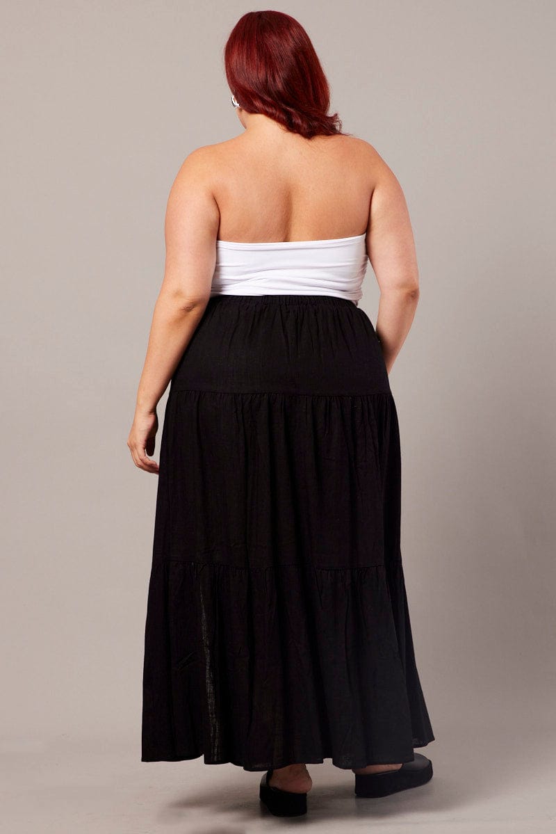 Black Maxi Skirt Linen Blend Split for YouandAll Fashion