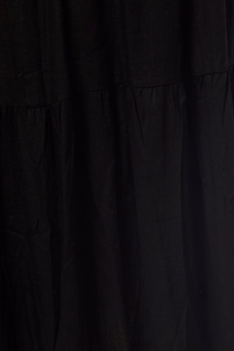 Black Maxi Skirt Linen Blend Split for YouandAll Fashion