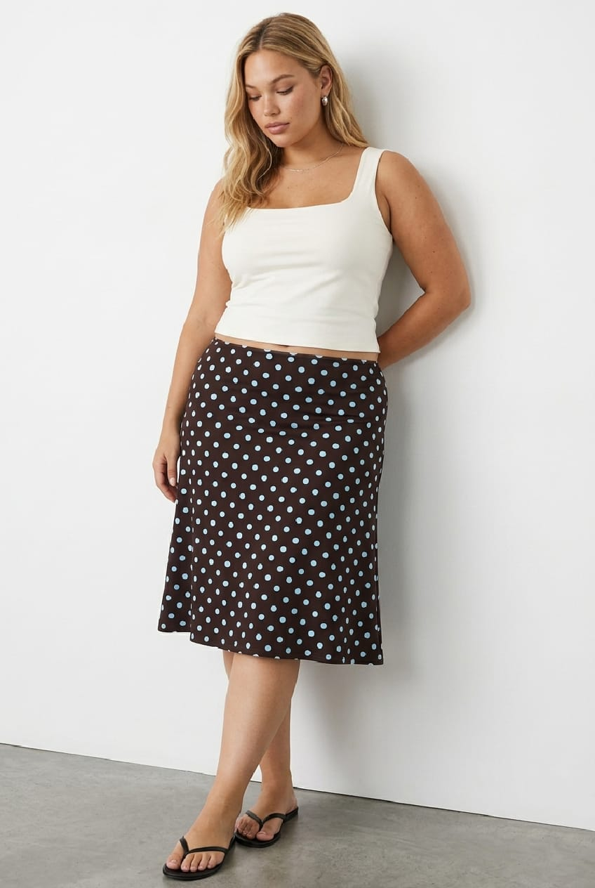 Brown Polka Dot Midi Skirt for YouandAll Fashion
