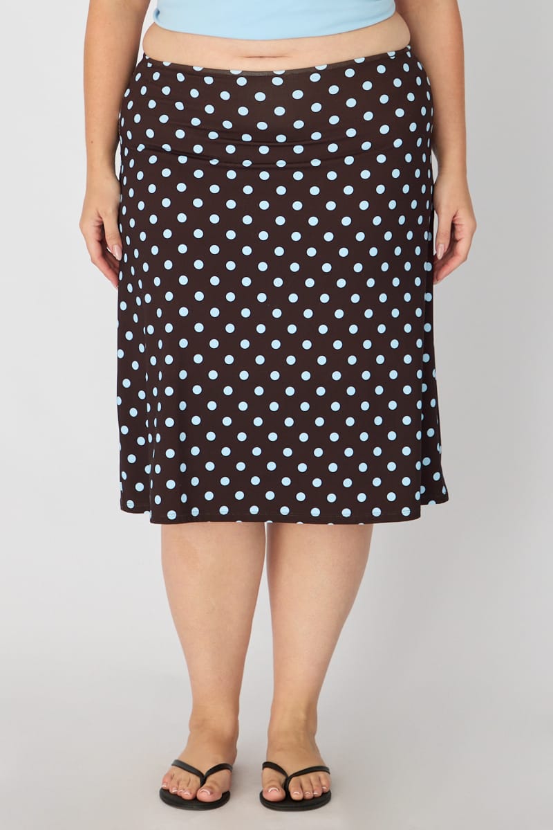 Brown Polka Dot Midi Skirt Polka Dot for YouandAll Fashion