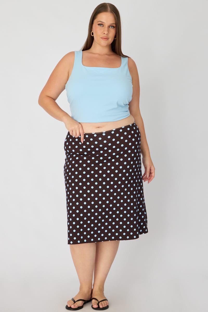 Brown Polka Dot Midi Skirt Polka Dot for YouandAll Fashion