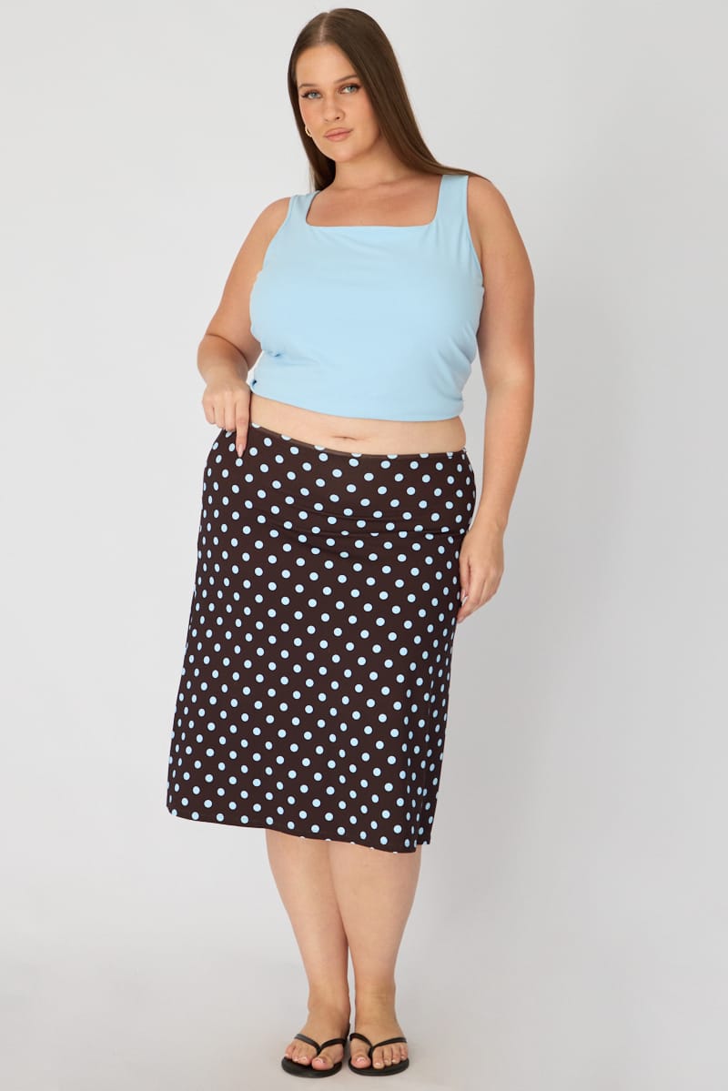 Brown Polka Dot Midi Skirt Polka Dot for YouandAll Fashion