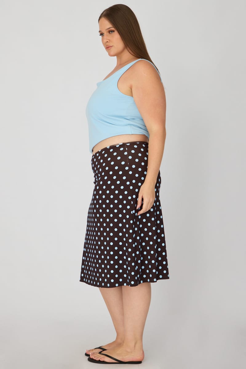 Brown Polka Dot Midi Skirt Polka Dot for YouandAll Fashion