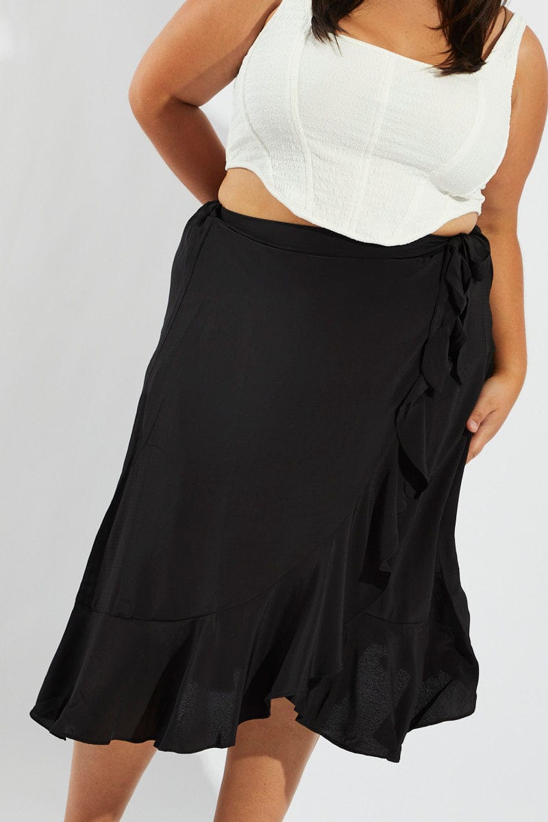 Black Wrap Frill Midi Skirt for YouandAll Fashion