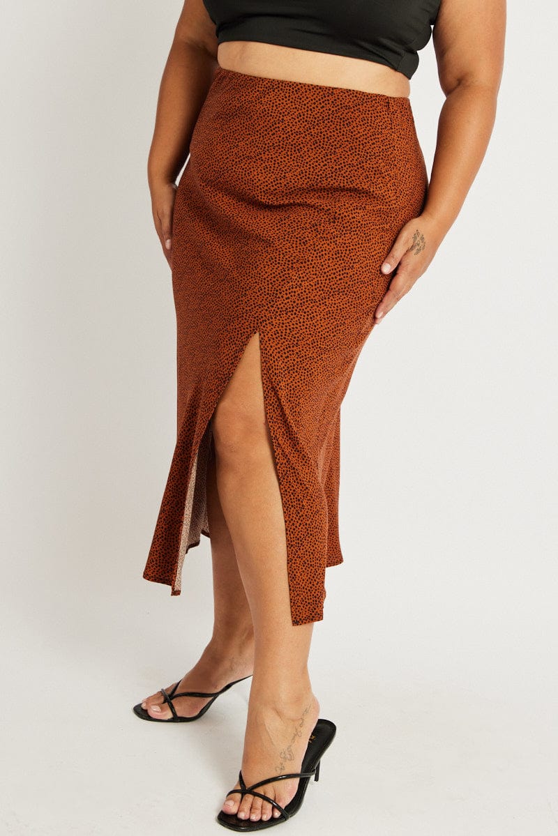 Brown Geo Spot Slip Skirt for YouandAll Fashion