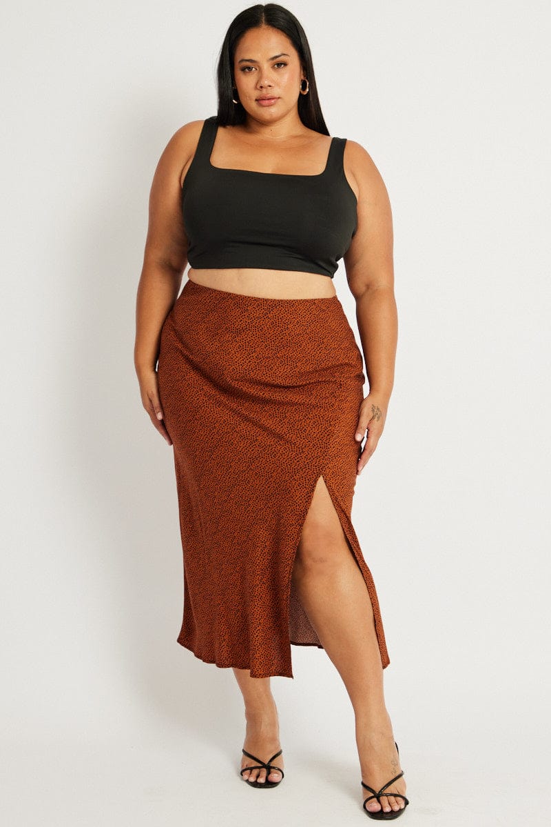 Brown Geo Spot Slip Skirt for YouandAll Fashion