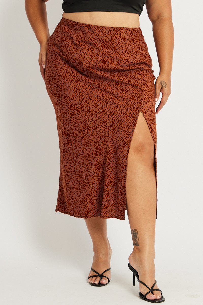 Brown Geo Spot Slip Skirt for YouandAll Fashion