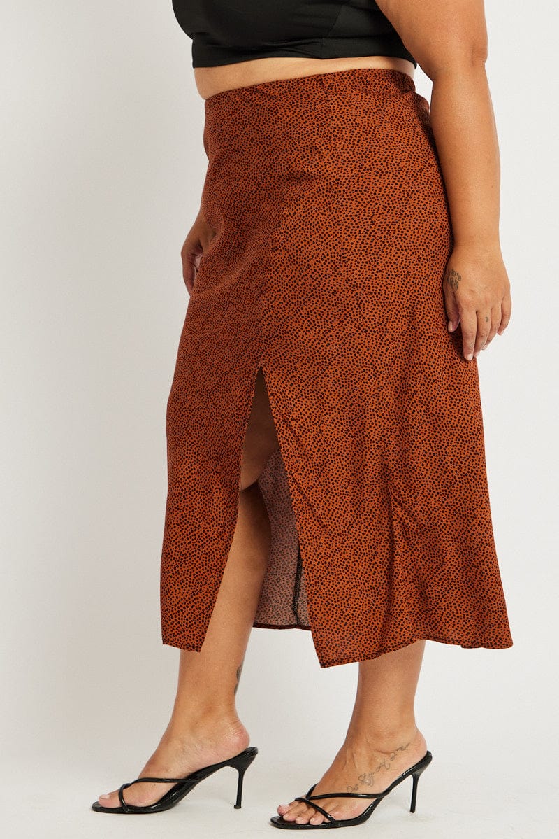 Brown Geo Spot Slip Skirt for YouandAll Fashion