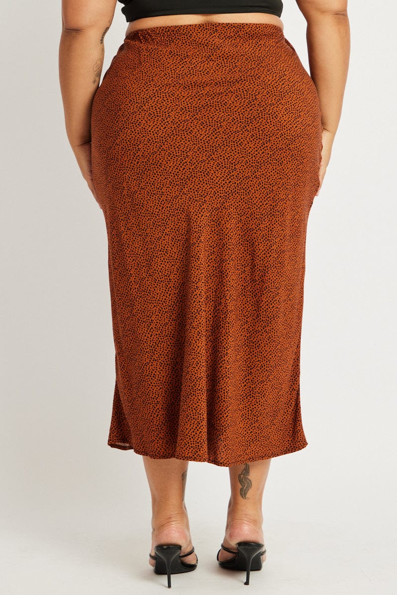 Brown Geo Spot Slip Skirt for YouandAll Fashion