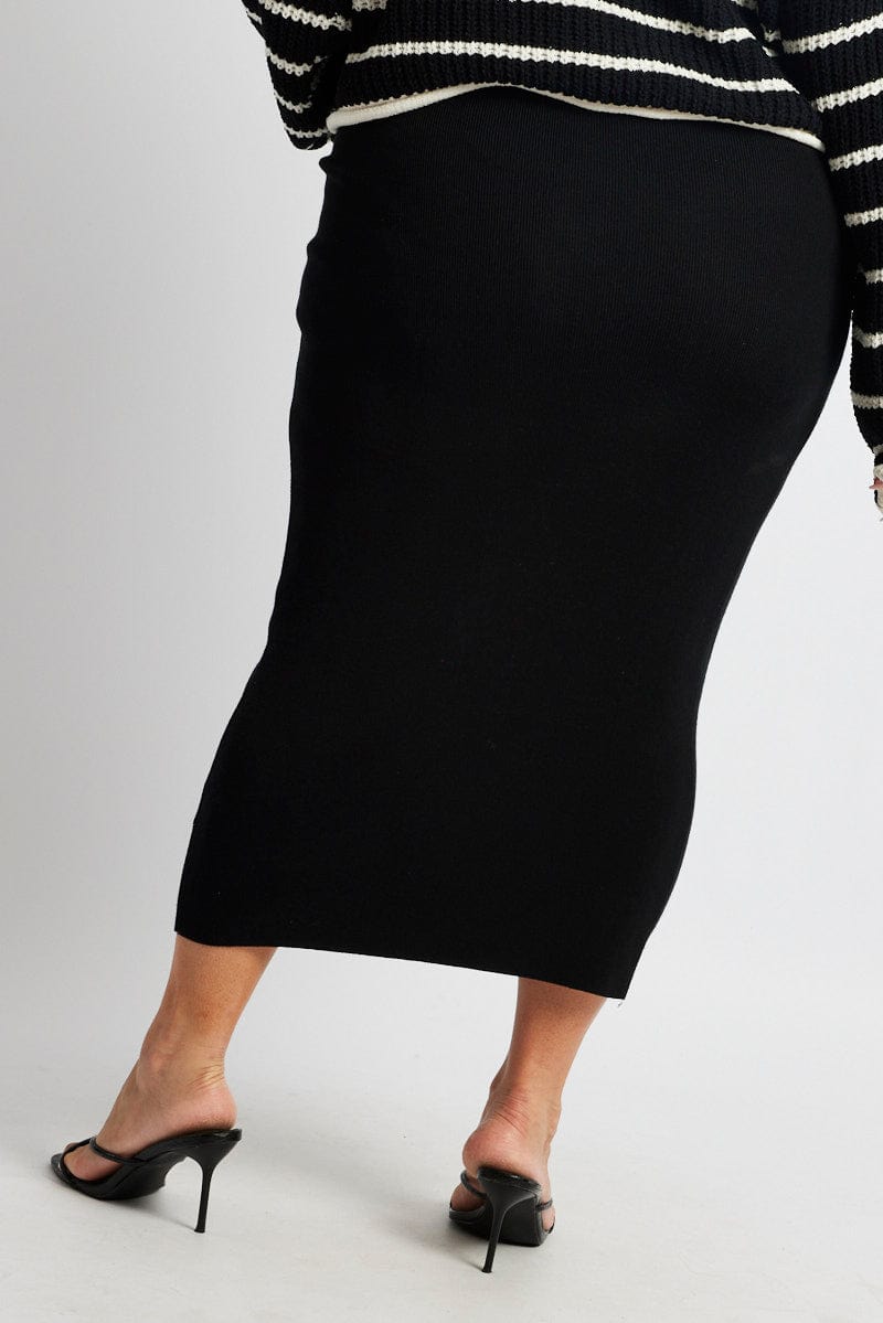 Black Knit Midi Skirt for YouandAll Fashion