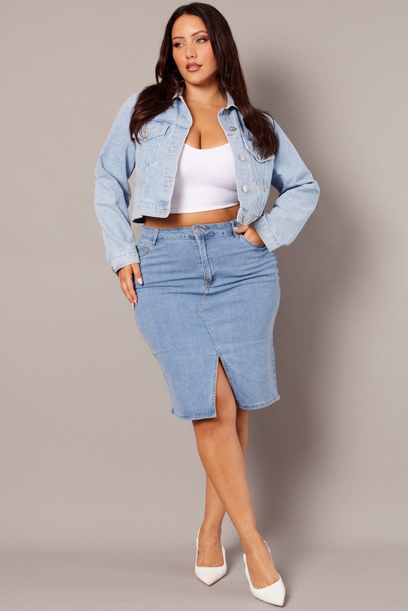 Denim Knee Length Stretch Denim Skirt for YouandAll Fashion