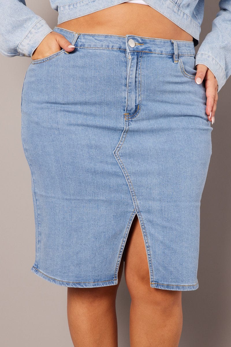 Denim Knee Length Stretch Denim Skirt for YouandAll Fashion