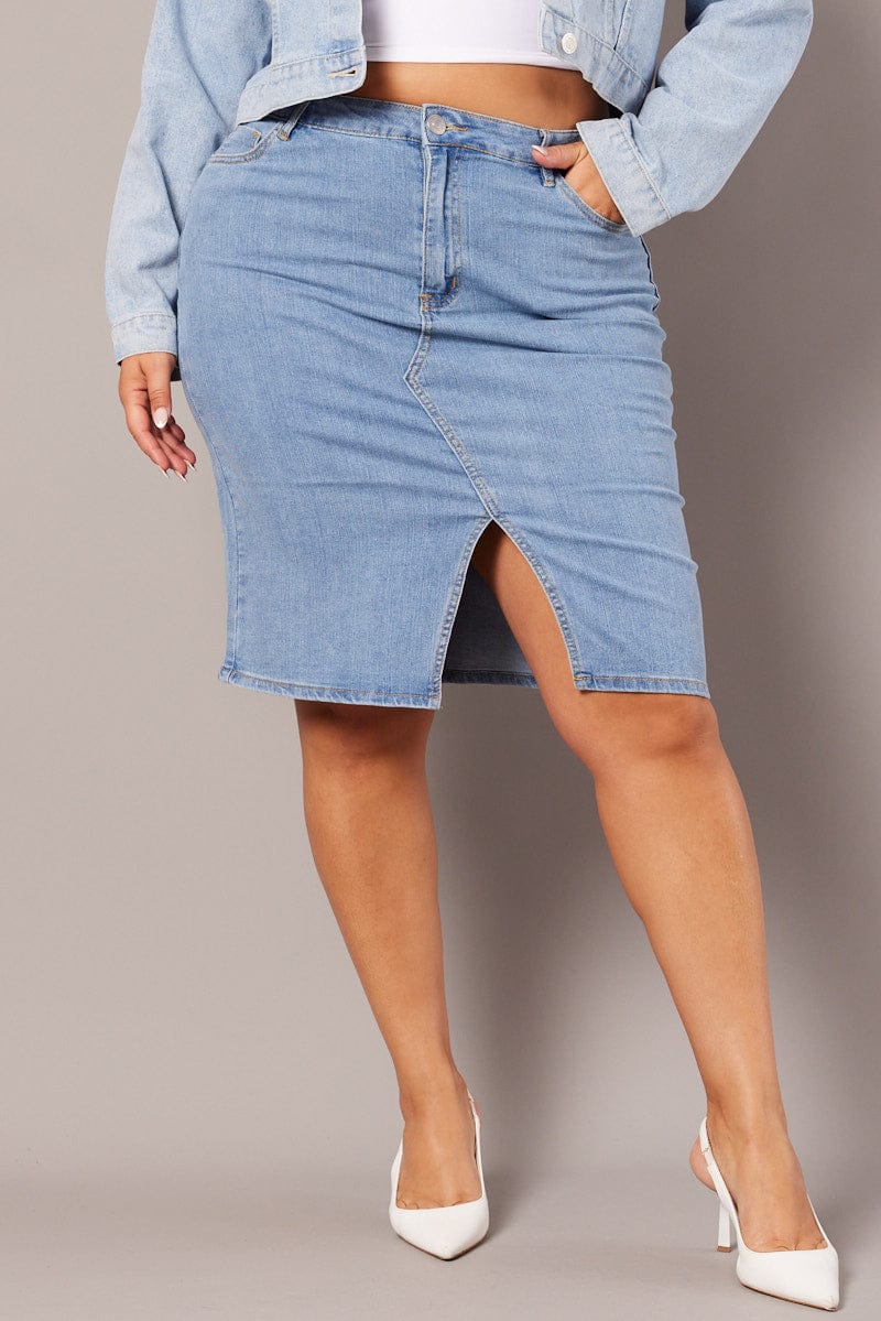 Denim Knee Length Stretch Denim Skirt for YouandAll Fashion