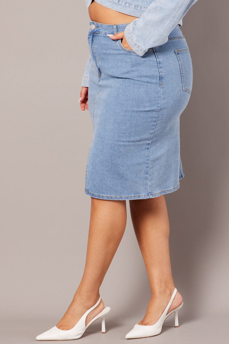 Denim Knee Length Stretch Denim Skirt for YouandAll Fashion