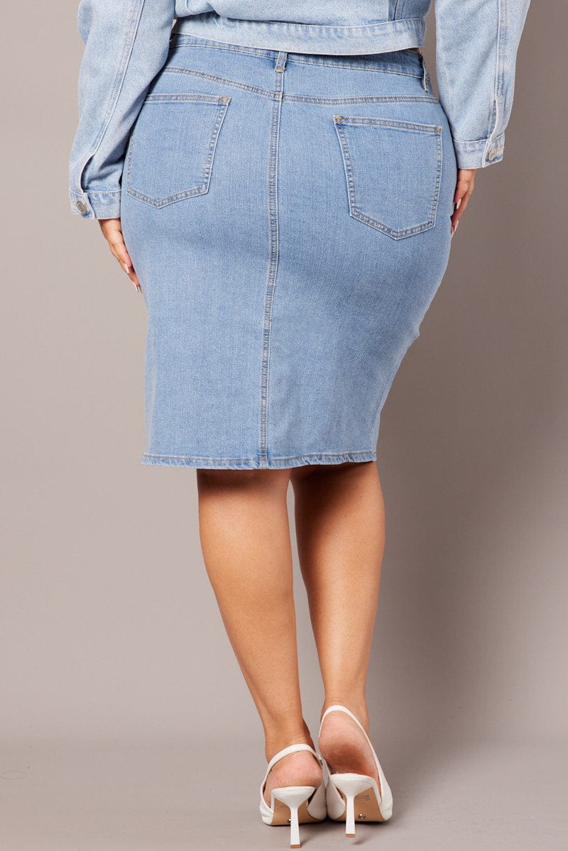 Denim Knee Length Stretch Denim Skirt for YouandAll Fashion