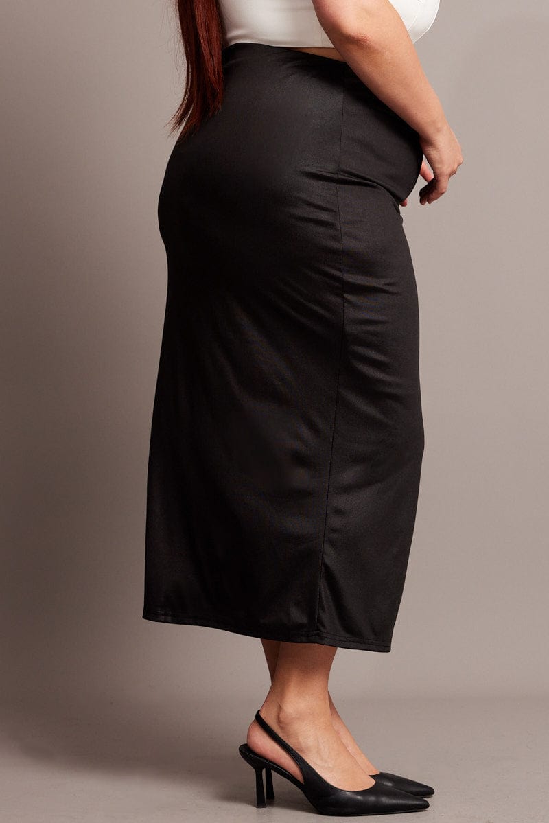 Black Wet Look Midi Skirt for YouandAll Fashion