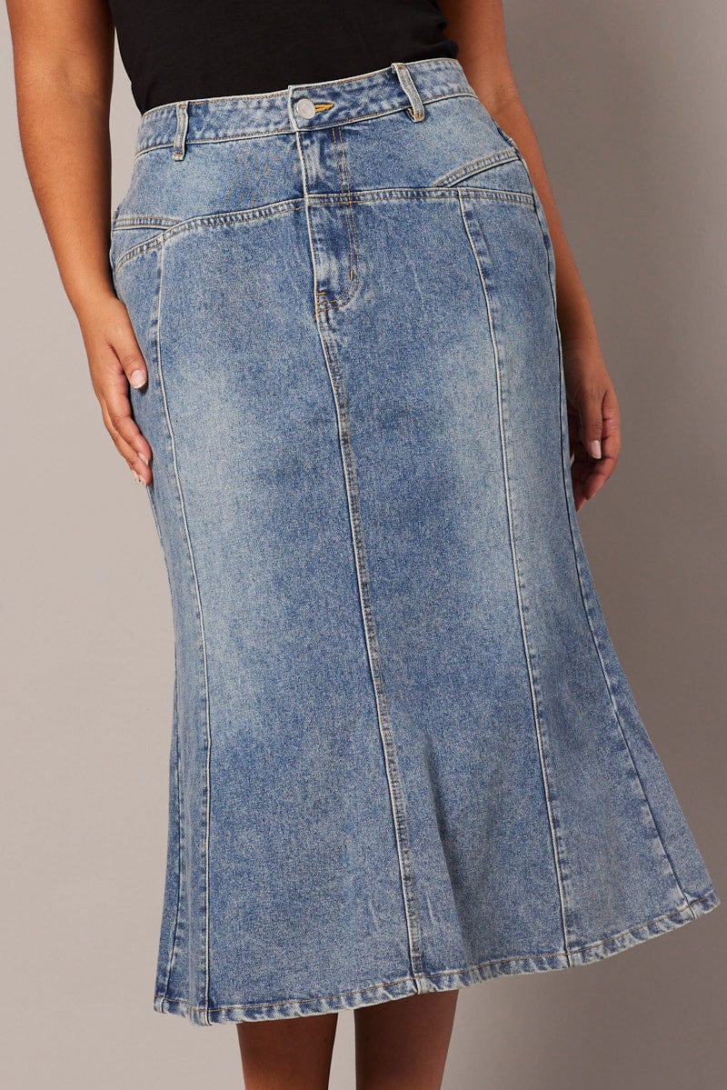 Denim Denim Panel Midi Skirt for YouandAll Fashion