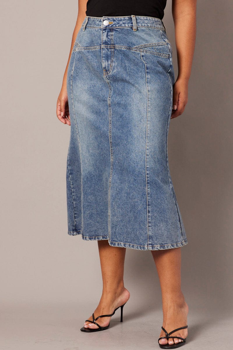 Denim Denim Panel Midi Skirt for YouandAll Fashion
