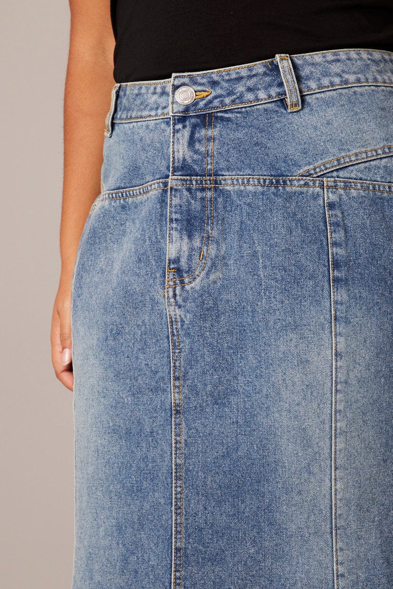 Denim Denim Panel Midi Skirt for YouandAll Fashion