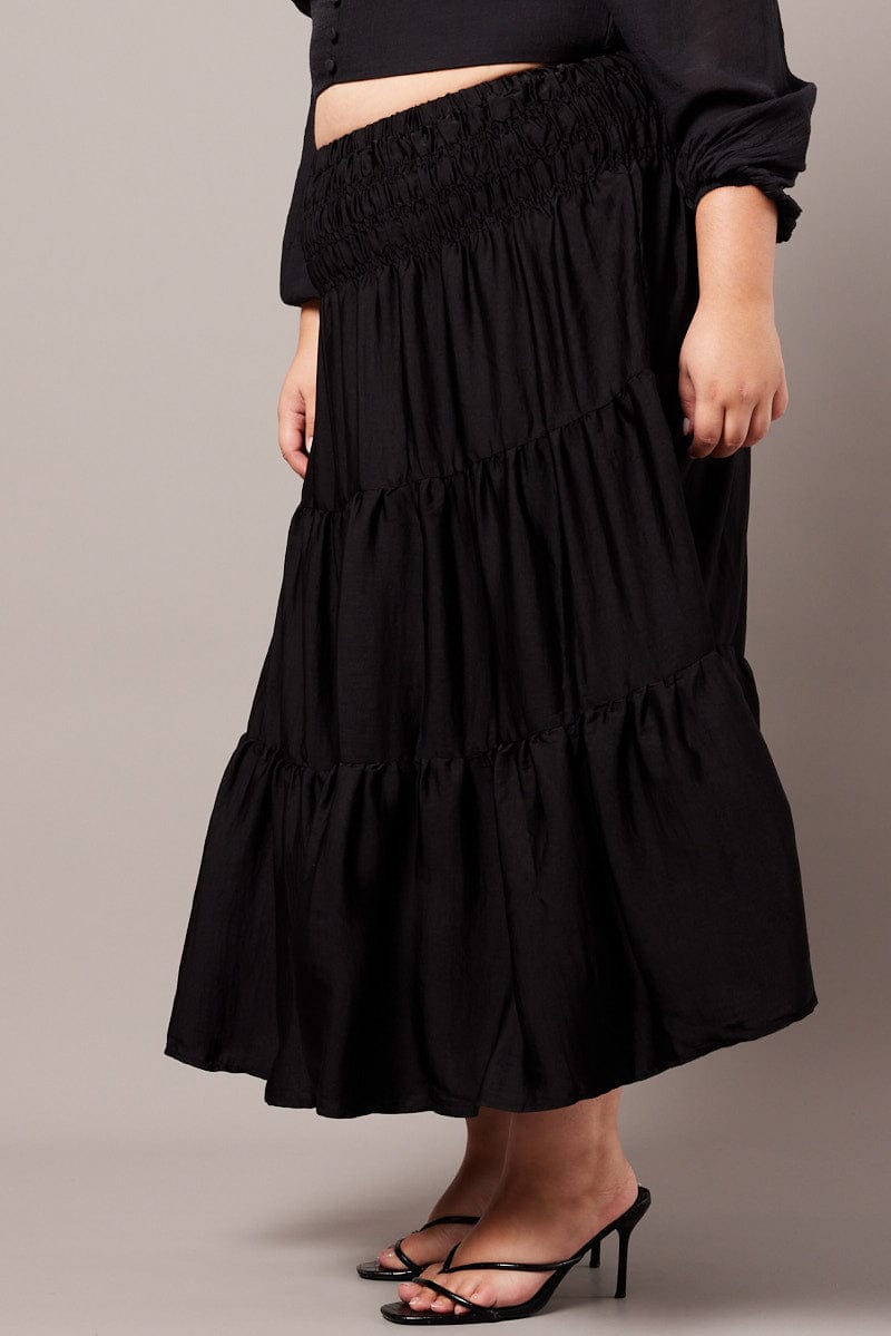 Black Shirred Waist Maxi Skirt for YouandAll Fashion