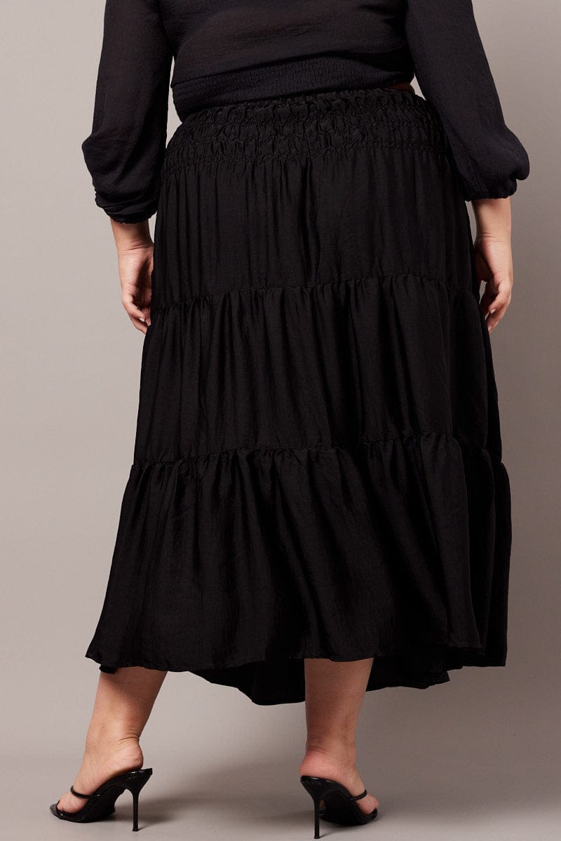 Black Shirred Waist Maxi Skirt for YouandAll Fashion