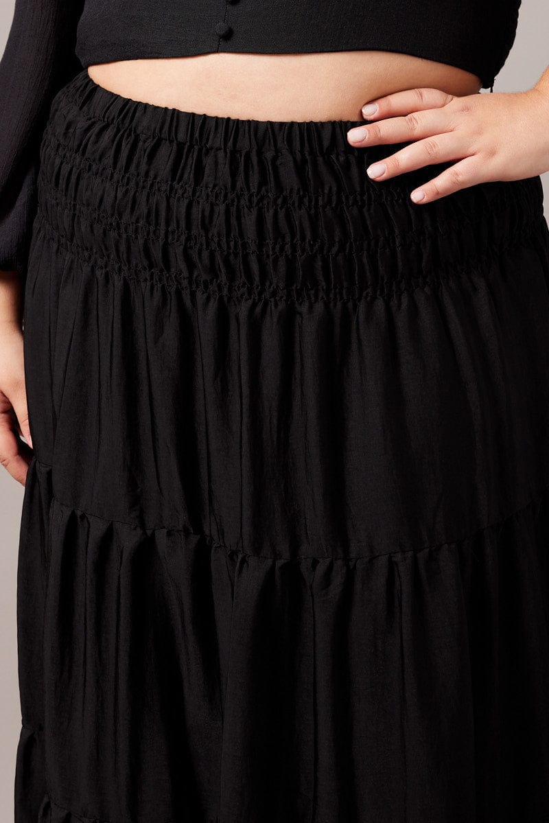 Black Shirred Waist Maxi Skirt for YouandAll Fashion