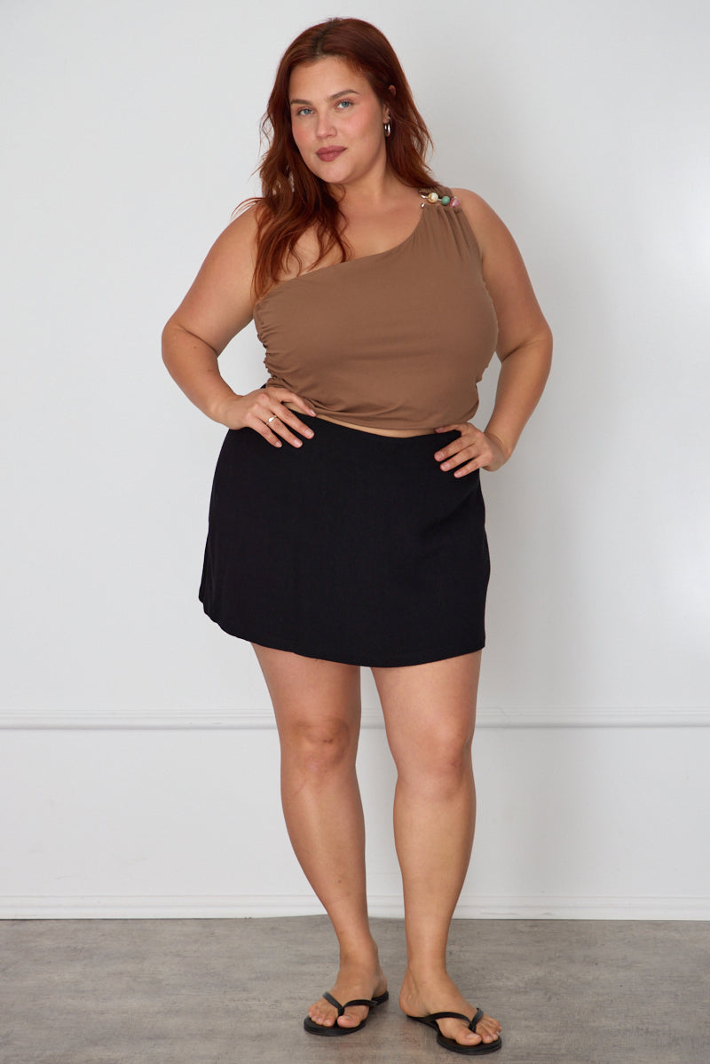 Black Mini Skorts Linen Blend for YouandAll Fashion