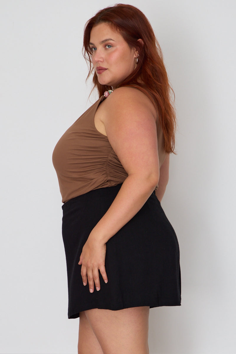 Black Mini Skorts Linen Blend for YouandAll Fashion
