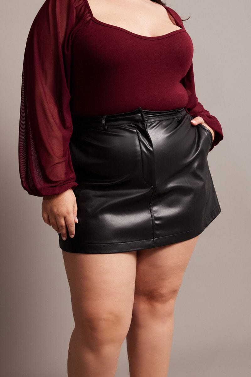 Black Faux Leather A-Line Mini Skirt for YouandAll Fashion