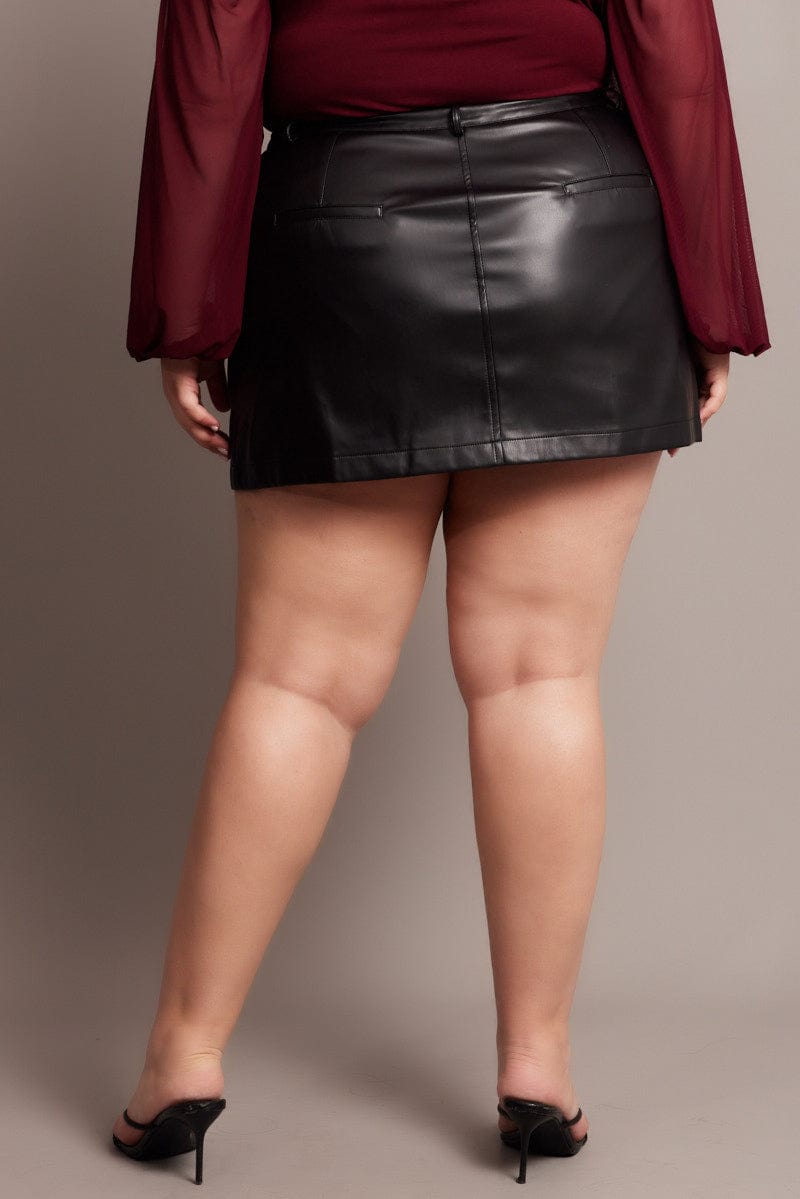 Black Faux Leather A-Line Mini Skirt for YouandAll Fashion