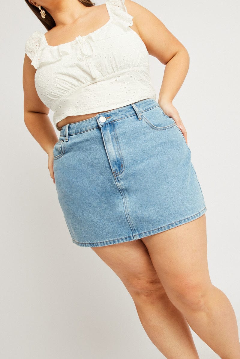 Mini Skirt Plus Size Denim Skirts Knee Length Dark Blue Mid Waist