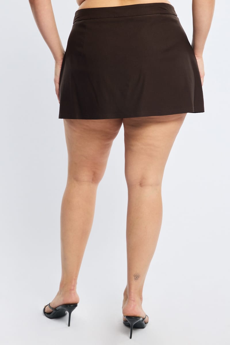 Brown Mini Skirt Split for YouandAll Fashion