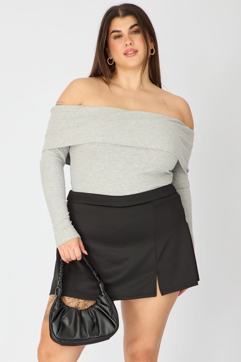 Black Soft Touch Mini Skirt Slit for YouandAll Fashion