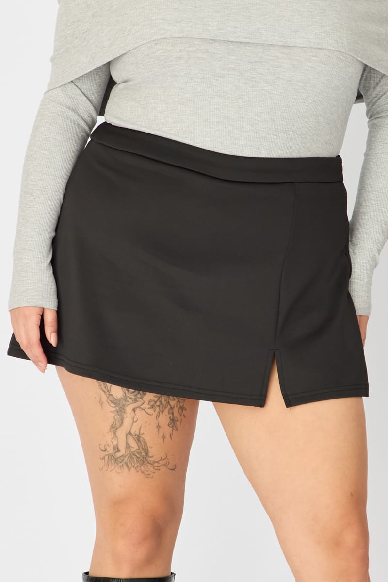 Black Soft Touch Mini Skirt Slit for YouandAll Fashion
