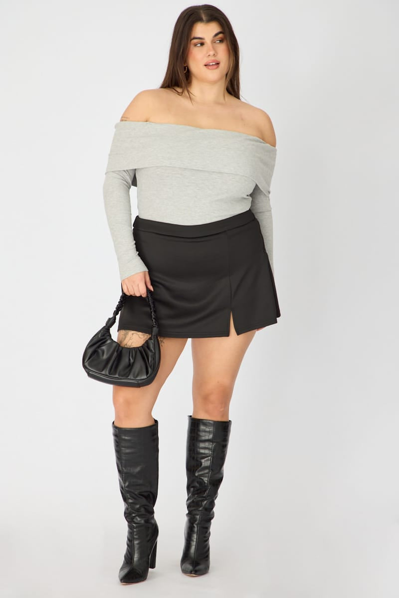 Black Soft Touch Mini Skirt Slit for YouandAll Fashion