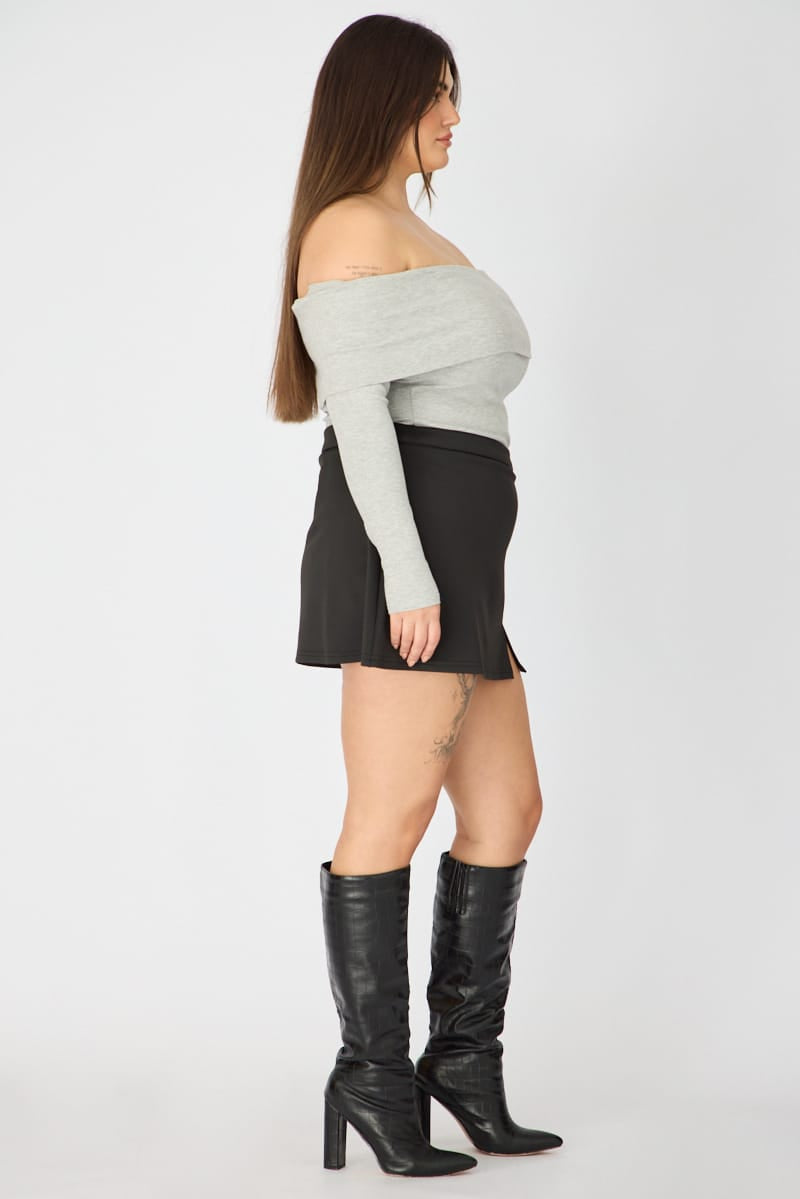 Black Soft Touch Mini Skirt Slit for YouandAll Fashion