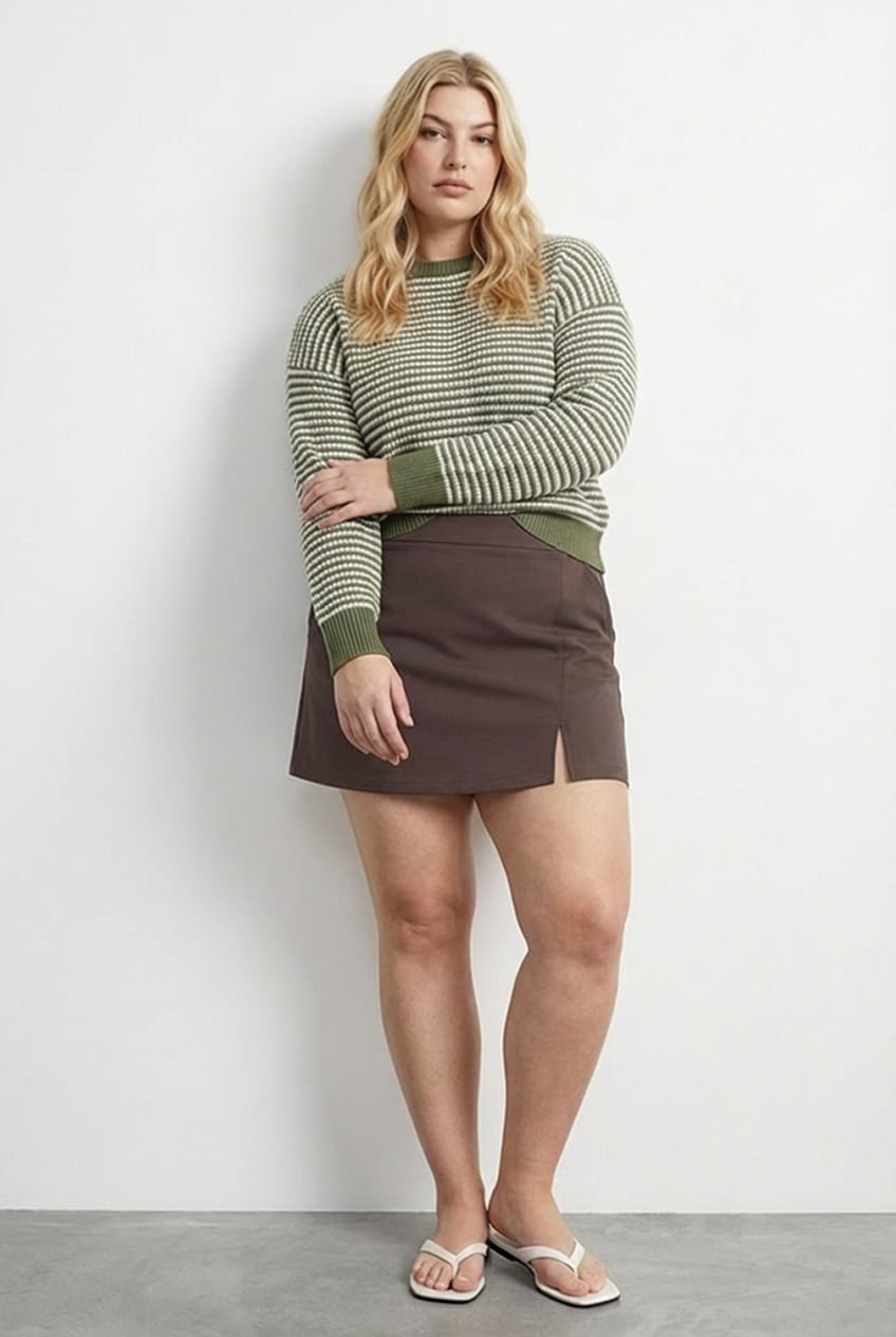 Brown Soft Touch Mini Skirt Slit for YouandAll Fashion