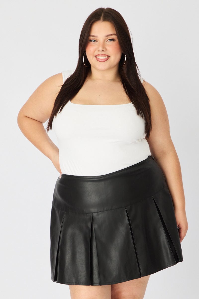 Black Faux Leather Pleated Mini Skirt Skorts for YouandAll Fashion