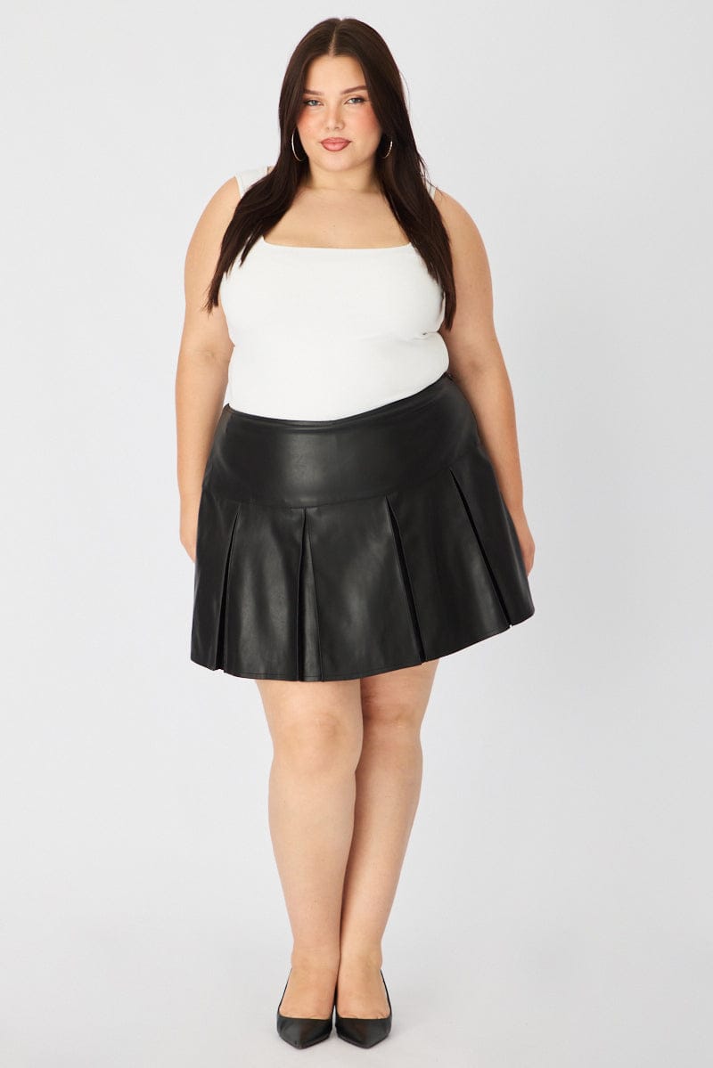Black Faux Leather Pleated Mini Skirt Skorts for YouandAll Fashion