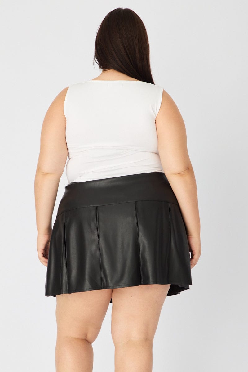 Black Faux Leather Pleated Mini Skirt Skorts for YouandAll Fashion