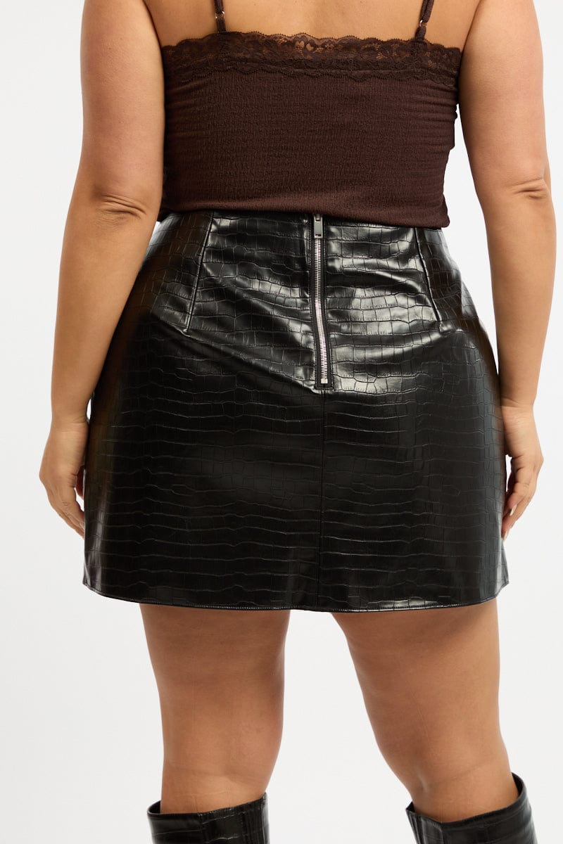 Black Croc Faux Leather Skirt for YouandAll Fashion