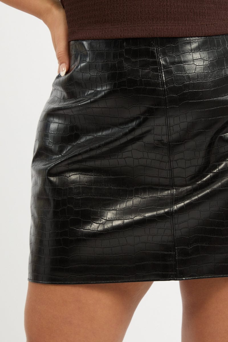 Black Croc Faux Leather Skirt for YouandAll Fashion