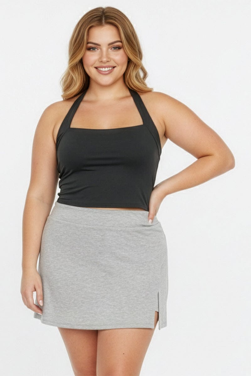 Grey Mini Skirt Skort With Slit for YouandAll Fashion
