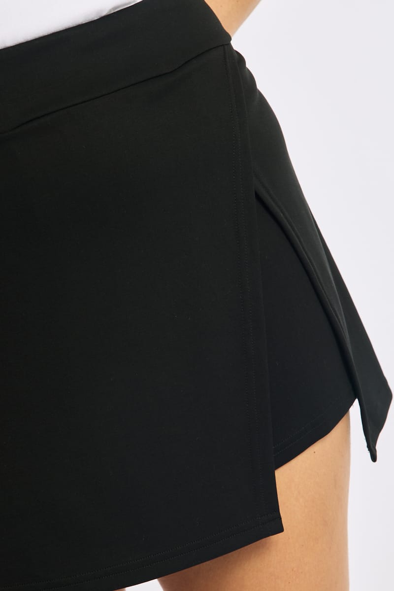 Black Mini Skort With Slit for YouandAll Fashion