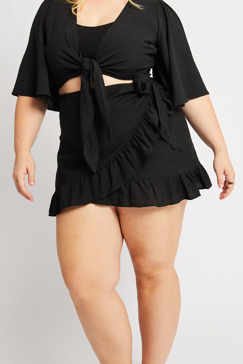 Black Frill Hem Wrap Mini Skirt for YouandAll Fashion