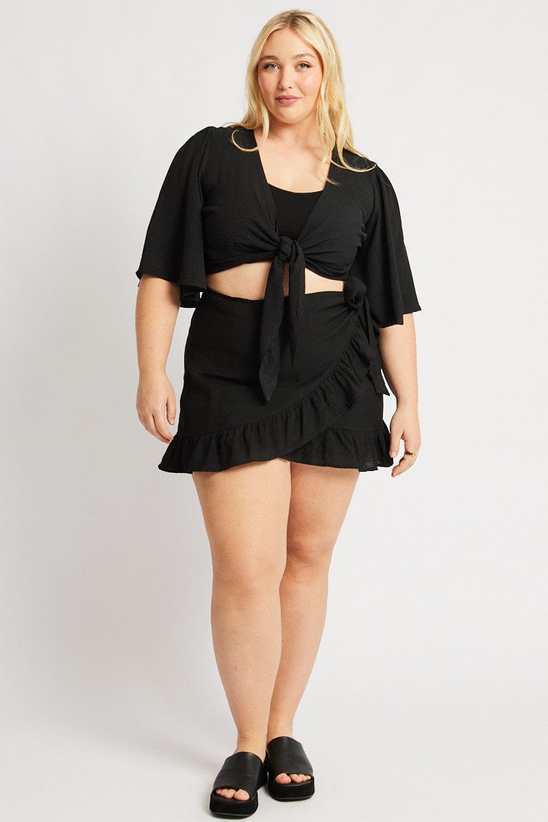 Black Frill Hem Wrap Mini Skirt for YouandAll Fashion