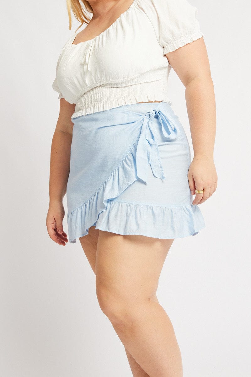 Blue Frill Hem Wrap Mini Skirt for YouandAll Fashion