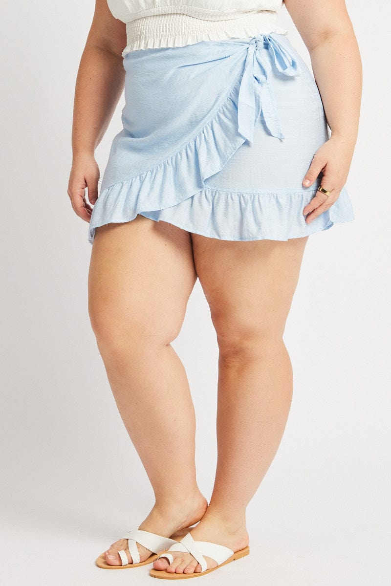 Blue Frill Hem Wrap Mini Skirt for YouandAll Fashion