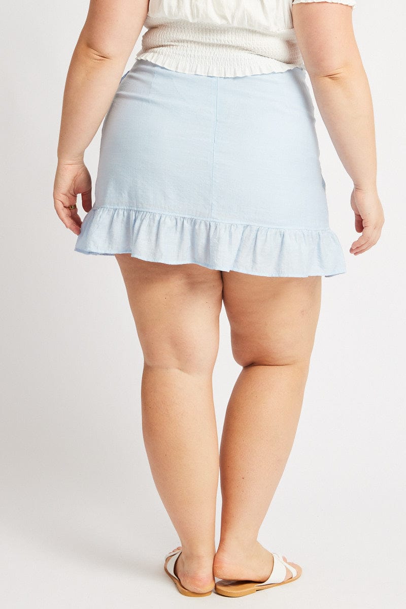 Blue Frill Hem Wrap Mini Skirt for YouandAll Fashion