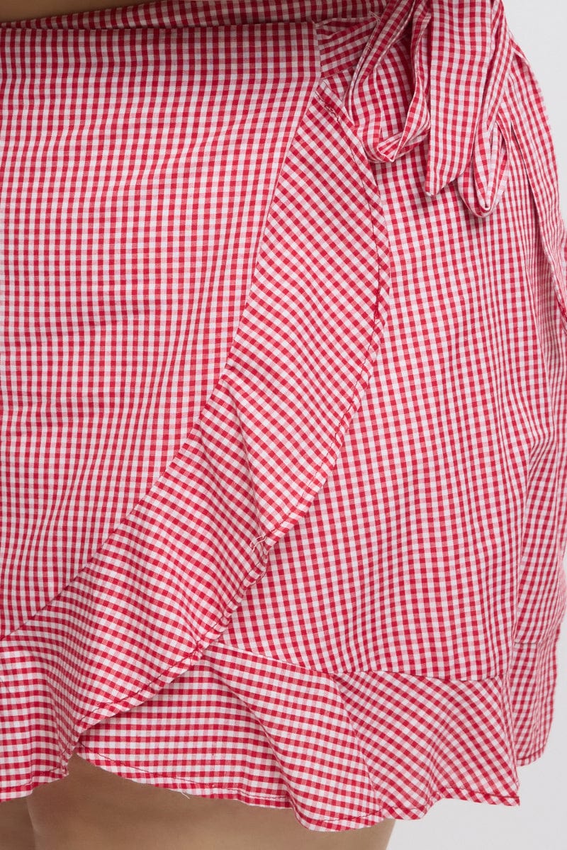 Css Gingham Red Check Wrap Gingham Mini Skirt | You & All